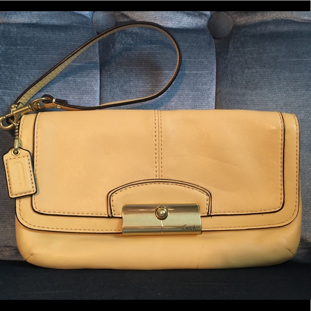Coach Kristen leather large flap wristlet wallet.